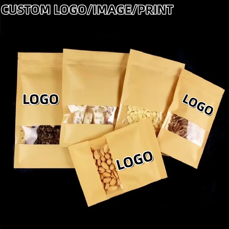 Logo Food Snack - Flat Bottom Kraft Paper Ziplock Pouches