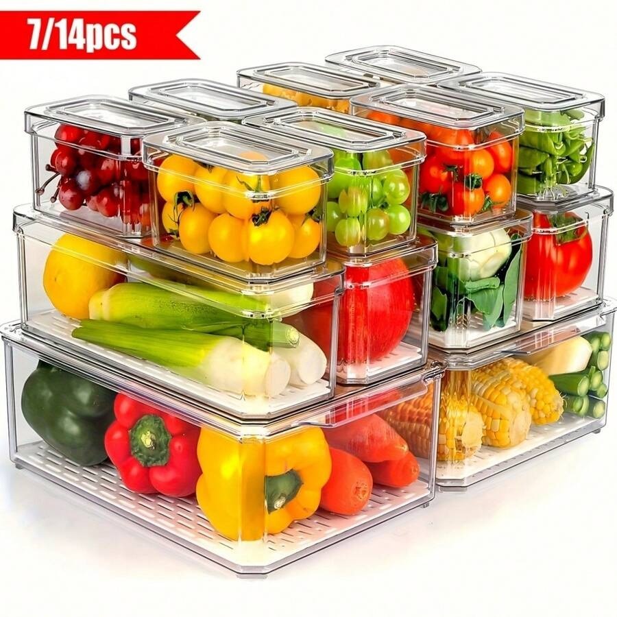 Food Packed Snacks - 7/14 Pack Stackable Fridge Organizer Bins
